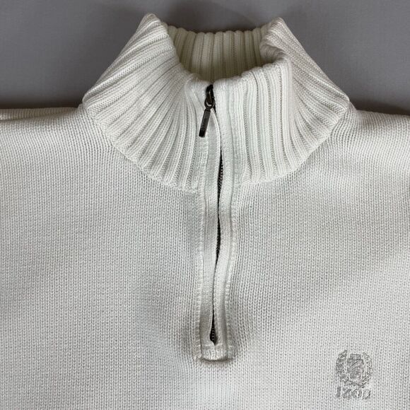 Izod 1/4 Zip Long Sleeve Sweater Men's Size L Ivory Collared Cotton Pullover - Picture 3 of 16